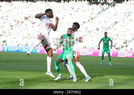 Thierry Larret / MAXPPP. Ligue de football 1 Uber Eats. Association Sportive de Saint-Etienne contre Stade Brestois 29. Le 16 avril 2022, Stade Geoffroy-Guichard, Saint-Etienne (42). Banque D'Images