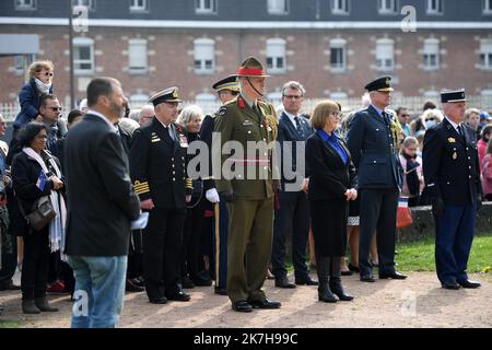 ©PHOTOPQR/VOIX DU NORD/PIERRE ROUANET ; 23/04/2022 ; le Quesnoy, le 23/04/2022. Cérémonie de l'ANZAC (corps de l'armée australienne et néo-zélandaise) Day au Quesnoy (première Guerre mondiale), en présence de militaires et officiels de Nouvelle Zelande. PHOTO PIERRE ROUANET LA VOIX DU NORD le Quesnoy, France, avril 2022 cérémonie de la journée de l'ANZAC (corps de l'armée australienne et néo-zélandaise) au Quesnoy (première Guerre mondiale), en présence de soldats et de responsables néo-zélandais. Banque D'Images