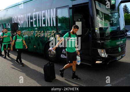 Thierry Larret / MAXPPP. Ligue de football 1 Uber Eats. Association Sportive de Saint-Etienne contre Stade de Reims. Le 14 mai 2022, Stade Geoffroy-Guichard, Saint-Etienne (42). Banque D'Images