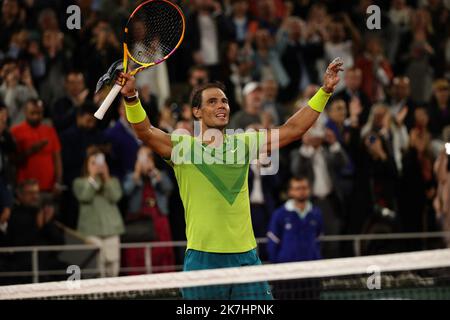 ©PHOTOPQR/LE PARISIEN/Olivier Arandel ; Paris ; 25/05/2022 ; Paris, France Mercredi 25 mai 2022 tennis Roland Garros Corentin Moutet / Rafael Nadal Banque D'Images