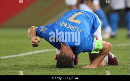 ©Laurent Lairys/MAXPPP - Alessandro Florenzi d'Italie pendant la Ligue des Nations de l'UEFA, Ligue A - Groupe A3, match de football entre l'Italie et l'Allemagne sur 4 juin 2022 au stade Renato-Dall'Ara de Bologne, Italie - photo Laurent Lairys / MAXPPP Banque D'Images