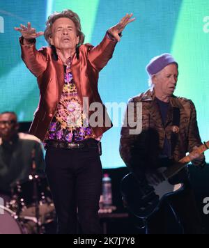 ©PHOTOPQR/LE PARISIEN/Olivier Lejeune ; madrid ; 01/06/2022 ; les Rolling Stones | Madrid Intitulée SOIXANTE, la tournée déjà le 1er juin au stade Wanda Metropolitano. Mick Jagger · Keith Richards ; Ronnie Wood · Stephen Steve' Jordan ; Chuck Leavell - Madrid, Espagne, juin 1st 2022. La visite des Rolling Stones a débuté le 1st juin Banque D'Images