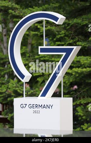 ©Pierre Teyssot/MAXPPP ; Sommet Allemagne G7 2022 . Elmau, Krün, Allemagne sur 26 juin 2022. Allemagne G7 logo © Pierre Teyssot / Maxppp Banque D'Images