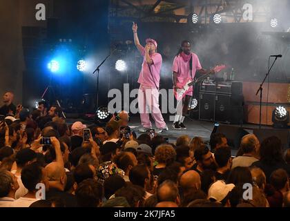 ©Mourad ALLILI/MAXPPP - 15/06/2022 le chanteur britannique Damon Albarn se produit avec son groupe Gorillaz au Théâtre Antique de Vienne sur 15 juin 2022 Banque D'Images