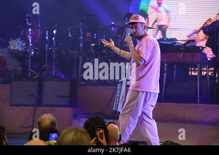 ©Mourad ALLILI/MAXPPP - 15/06/2022 le chanteur britannique Damon Albarn se produit avec son groupe Gorillaz au Théâtre Antique de Vienne sur 15 juin 2022 Banque D'Images