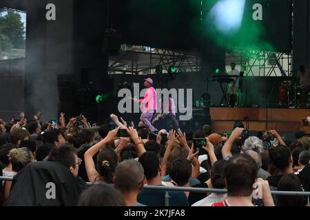 ©Mourad ALLILI/MAXPPP - 15/06/2022 le chanteur britannique Damon Albarn se produit avec son groupe Gorillaz au Théâtre Antique de Vienne sur 15 juin 2022 Banque D'Images