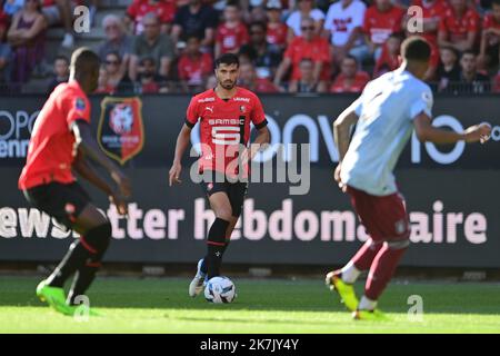 ©PHOTOPQR/Ouest FRANCE/Vincent MICHEL ; Rennes ; 30/07/2022 ; Football - match de préparation saison 2022/2023 - RENNES / ASTON VILLA Martin Terrier / Rennes photo Vincent Michel / Ouest-France rencontre de football amicale entre le Stade Rennais et la Villa Aston, au stade du Parc Roazhon à Rennes, dans l'ouest de la France, sur 30 juillet 2022. Banque D'Images