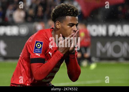 ©PHOTOPQR/Ouest FRANCE/Philippe RENAULT ; Rennes ; 31/08/2022 ; Rennes - Brest . ( Stade Rennais FC contre Stade Brestois 29 ). Championnat de France de football, Ligue 1, journée 5. Désiré DOUE buteur photo Philippe RENAULT / Ouest-France Banque D'Images