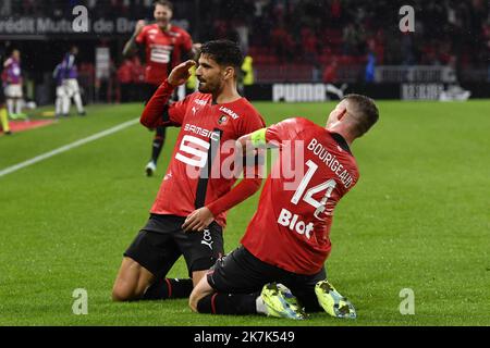 ©PHOTOPQR/Ouest FRANCE/Philippe RENAULT ; Rennes ; 31/08/2022 ; Rennes - Brest . ( Stade Rennais FC contre Stade Brestois 29 ). Championnat de France de football, Ligue 1, journée 5. Joie de Martin TERRIER photo Philippe RENAULT / Ouest-France Banque D'Images