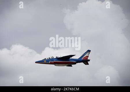 ©PHOTOPQR/VOIX DU NORD/PIERRE ROUANET ; 02/09/2022 ; NIERGNIES, LE 02/09/2022. Répétition avant la rencontre des ailes de Cambrai 2022, un aérodrome de Niergnies, avec entrée automatique la patrouille de France (la patrouille acrobatique officielle de l'Armée de l'Air). PHOTO PIERRE ROUANET LA VOIX DU NORD - répétition avant la rencontre des ailes de Cambrai 2022, à l'aérodrome de Niergnies, avec entre autres la patrouille de France (la patrouille acrobatique officielle de l'Armée de l'Air). Banque D'Images