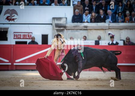 ©JEANCLAUDE.AZRIA/WORLDPICTURES/MAXPPP ; 18 SEPTEMBRE 2022 / NÎMES / GARD / FRANCE / ARENES DE NÎMES / FERIA DES VENDANGES / CORRIDA / PACO URENA Banque D'Images