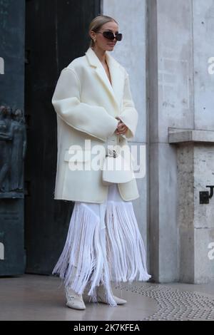 Leonie Hanne attends the Louis Vuitton Ready To Wear Fall/Winter 2022-2023  fashion collection, unveiled during the Fashion Week in Paris, Monday,  March 7, 2022. (Photo by Vianney Le Caer/Invision/AP Stock Photo 