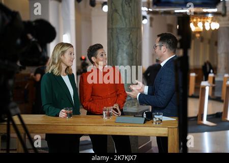 ©Thibault Savary / le Pictorium / MAXPPP - Copenhague 05/10/2022 Thibault Savary / le Pictorium - 5/10/2022 - Danemark / Copenhague - PiaOlsen Dyhr au premier show TV organiser par DR et TV2. / 5/10/2022 - Danemark / Copenhague - Pia Olsen Dyhr, qui s'échauffe avant la première émission télévisée de la campagne. Banque D'Images