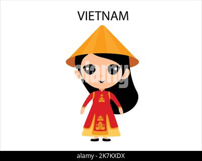 Illustration de personnage de dessin animé vecteur de tenue traditionnelle vietnamienne sur fond blanc isolé Illustration de Vecteur