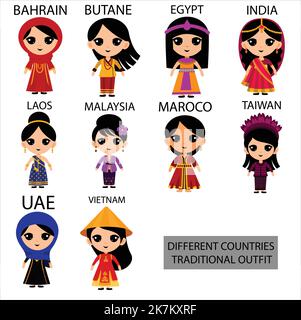 Un ensemble de différents pays femmes portant la tenue traditionnelle de leur pays vecteur caricature illustration de la diversité des caractères Illustration de Vecteur