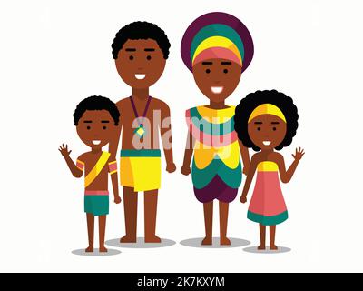 La famille des Caraïbes porte une tenue traditionnelle dessin animé vecteur personnage diversité illustration sur fond blanc isolé Illustration de Vecteur