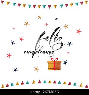 joyeux anniversaire en espagnol lettrage concept sur fond blanc isolé illustration vectorielle. Illustration de Vecteur