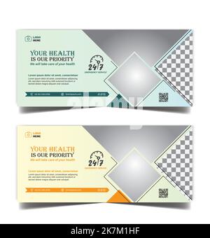 Modèle de conception de couverture médicale avec jeu de 2, conception moderne de profil de médias sociaux, modèle de bannière de couverture pour les médias sociaux Illustration de Vecteur