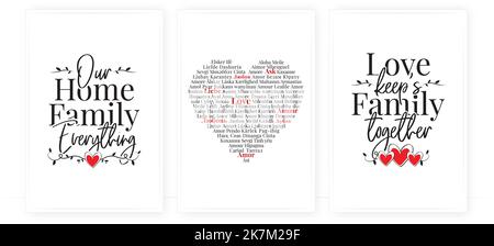 L'amour garde la famille ensemble, vecteur. Citations d'amour de famille. Pensée positive, affirmation. Design de l'élément verbal isolé sur fond blanc, lettrage. Mur d Illustration de Vecteur