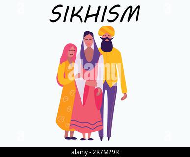 couple sikh avec fille portant une tenue traditionnelle, illustration de caractère Illustration de Vecteur