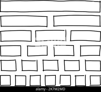 Rectangles et carrés dessinés à la main dans différentes tailles. Ensemble de cadres rectangulaires à gribouiller. Bordures carrées de bordure de bordure à main levée. Souligner le texte en surbrillance Illustration de Vecteur