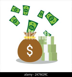 argent volant de sac plein d'argent sur fond blanc isolé Illustration de Vecteur