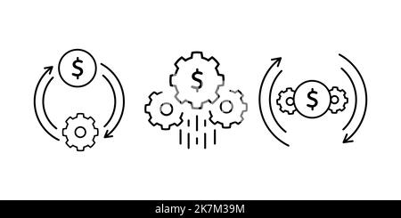 Icône d'optimisation de l'argent dans un style plat. Illustration vectorielle efficace des engrenages sur fond blanc isolé. Concept commercial du processus financier. Illustration de Vecteur