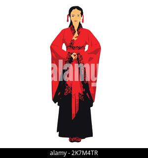 illustration d'une femme chinoise vêtue d'une tenue traditionnelle. japonais ou chinois portant des kimonos, sur fond blanc isolé Illustration de Vecteur