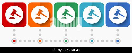 Enchères, icônes vectorielles de terrain, modèle d'infographie, jeu de symboles de conception plate dans 5 options de couleurs Illustration de Vecteur