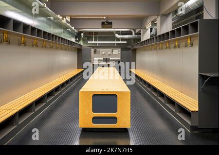 Vestiaires à la maison au signal Iduna Arena - le terrain de jeu officiel du FC Borussia Dortmund Banque D'Images