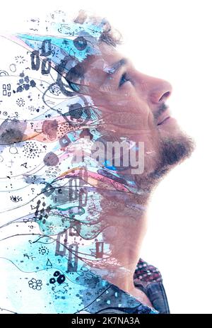 Paintography. La peinture abstraite, combiné avec un portrait Banque D'Images