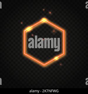 Cadre hexagonal orange fluo avec espace pour le texte. Arrière-plan abstrait de la lumière électrique. Illustration de Vecteur