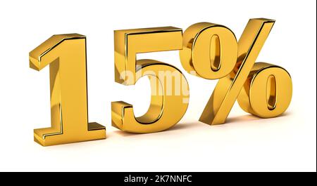 remise de 15 % dorée de 3d sur fond blanc pour la promotion de la vente. 3d rendu Banque D'Images