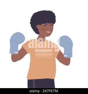 Petit garçon avec des gants de boxe. Exercice de forme physique, programme d'entraînement sportif illustration vectorielle Illustration de Vecteur