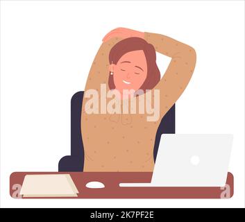Femme faisant de l'exercice au travail. Illustration de vecteur de détente et d'étirement de bureau Illustration de Vecteur