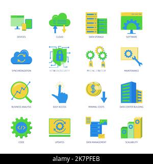 Icône de logiciel définie dans un style plat. Développement et mise à jour du code d'application. Illustration vectorielle. Illustration de Vecteur