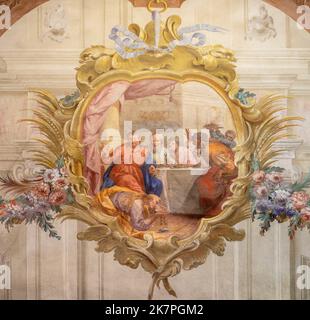 CHIAVENA, ITALIE - 20 JUILLET 2022 : la fresque de la Cène de Jésus par Simon le Pharisien dans l'église San Lorenzo Banque D'Images