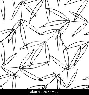 Le motif sans couture avec une ligne noire laisse l'illustration sur fond blanc Illustration de Vecteur