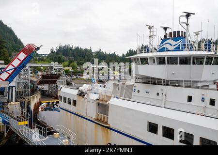 Un traversier, la Reine de Capilano, entre dans le terminal de traversier de Horseshoe Bay, à West Vancouver (Colombie-Britannique), au Canada. Banque D'Images