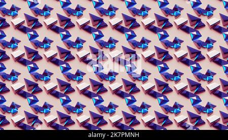 Cristaux bleu-violet brillants sur fond rose doux, texture sans couture, illustration 3D Banque D'Images