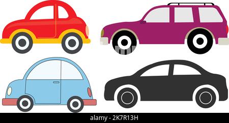 Jouet voiture de dessin pour 2D animation. Illustration du vecteur de dessin animé pour l'animation 2D. Jouet voiture de dessin pour le transport. Rouge PIN et voiture couleur Gradoan. Illustration de Vecteur