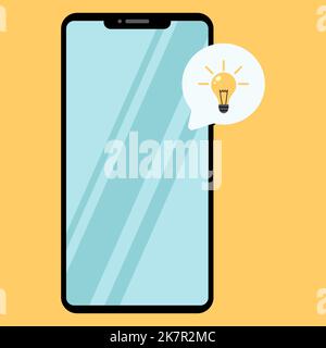 Illustration simple et plate du smartphone. Avis important. Image d'une ampoule brillante. Illustration vectorielle. Illustration de Vecteur