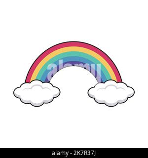 Illustration vectorielle mignonne d'un arc-en-ciel et de deux nuages sur fond blanc. Illustration de Vecteur