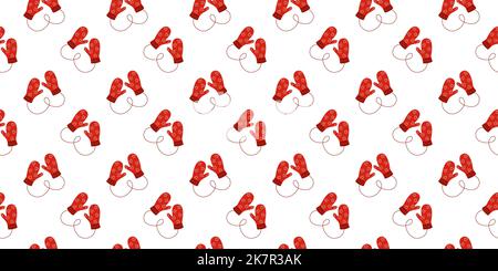 Motif sans coutures avec paires de moufles tricotées rouges avec coeurs. Arrière-plan confortable avec gants en laine. Motif hiver, Noël ou nouvel an pour le papier de scrapbooking ou d'emballage. Illustration vectorielle plate Illustration de Vecteur