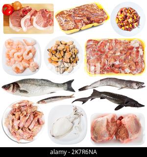 Viande crue et produits de la mer Banque D'Images