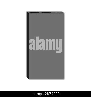 Tablette téléphonique à chargement rapide PowerBank usb noire plate. Chargeur de batterie portable sans fil connecteurs d'accumulateur filaire sans fil complet bouton d'alimentation laconique conception minimale maquette dispositif ADS Web icône isolée Illustration de Vecteur