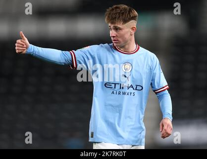 Derby, Angleterre, 18th octobre 2022. Ben Knight de Manchester City pendant le match Papa Johns Trophy au Pride Park Stadium, Derby. Le crédit photo doit être lu : Darren Staples / Sportimage Banque D'Images