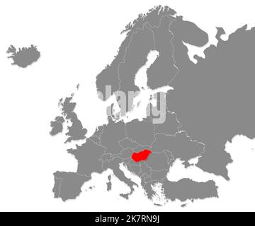 Carte de la Hongrie carte en rouge en Europe. 3d rendu Banque D'Images