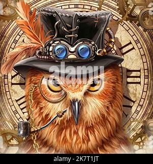 illustration du portrait de visage de hibou en costume de scientifique Banque D'Images