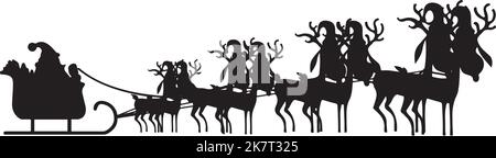 Silhouette noire et blanche du traîneau du Père Noël pour Vector et impression. Illustration de Vecteur